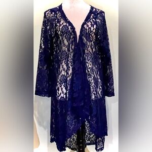 Navy Blue Lace Hi-Lo Duster Kimono | Boho Romantic Layering Piece